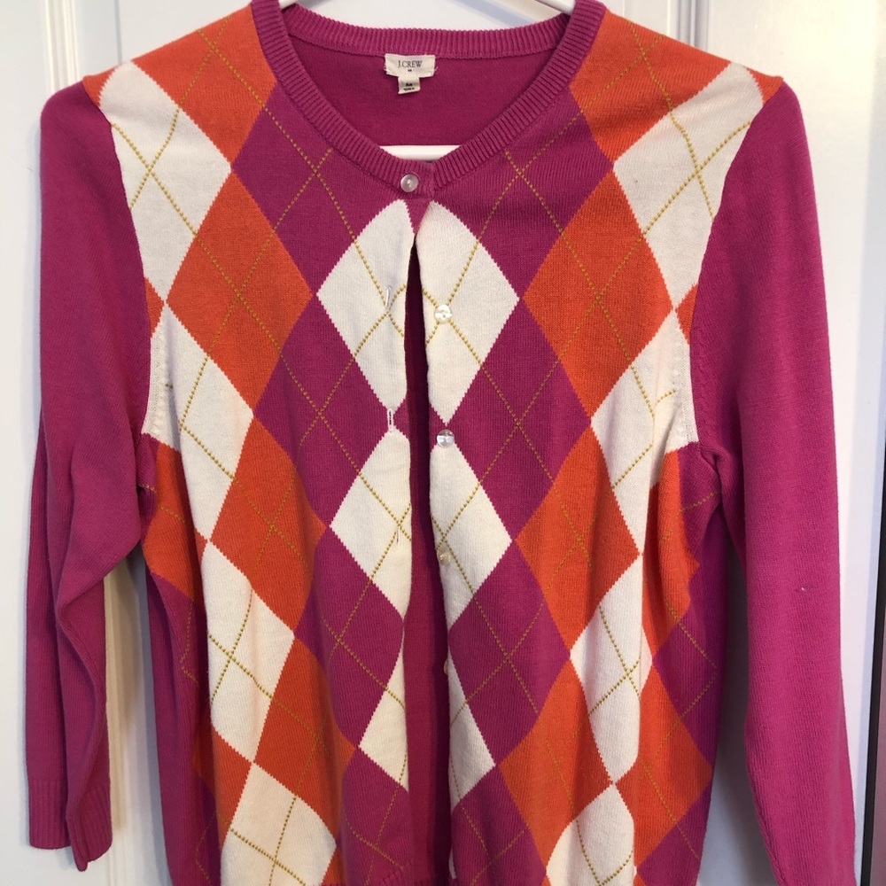 Pink J Crew Argyle Sweater. Sz M. Very gently worn!